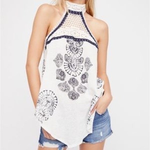 Free People handkerchief hog neck Crochet top - Picture 1 of 8
